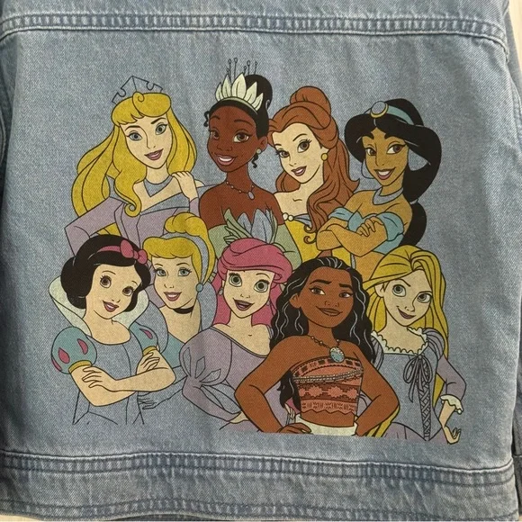 Disney Baby Girl Blue Jean Jacket with All Princess Paint on the back
